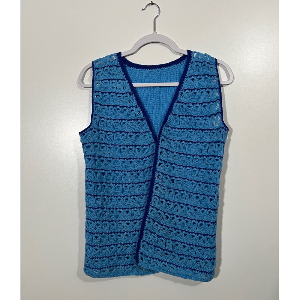 Handmade Knit Vest in Blue Open Size